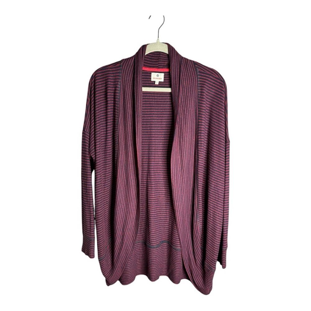 Sundry Red Blue Striped Long Sleeve Open Cardigan Sweater 2